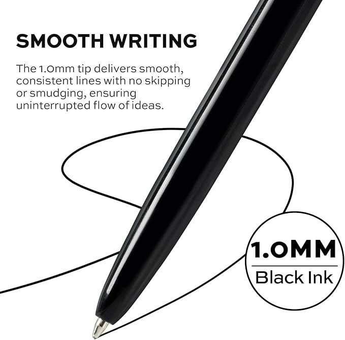 deli Pens Bulk, 50 Pack Retractable Ballpoint Pens, 1.0MM Black Ink,Smooth Writing, No Bleed, Comfortable Grip for Home,Office & School Use