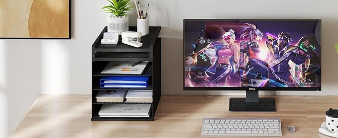 Aothia Desk Organizer with 4 Sliding Trays – Metal File Organizer for Desktop, Hanging Under Desk Organizer and Paper Tray Shelf, Space-Saving Office Document Sorter, Black