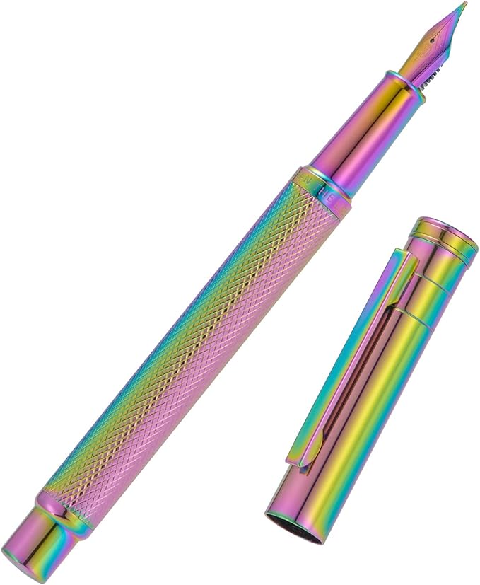 Asvine Hongdian Forest Fountain Pen Bent Nib Rainbow Color with Converter and Metal Pen Box Set