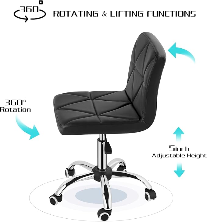 COSVALVE Armless Desk Chair, Mid Back 360 Degree Swivel Office Chair, Height Adjustable Executive Conference Task Chair with Rolling Wheels and Diamond Pattern, for Home Computer Barber, Black