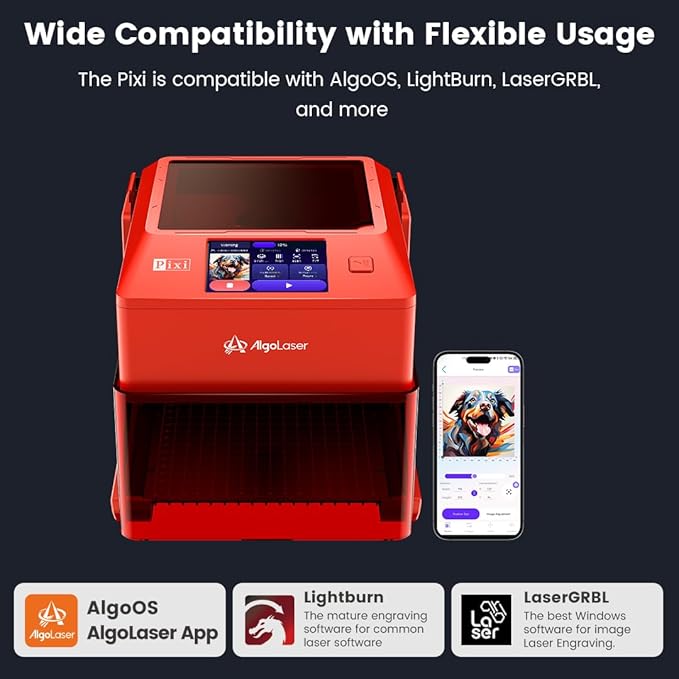 AlgoLaser 10W Laser Engraver Machine: Portable & Smart with 3.5" Touch Screen, Hand Drawing/Wireless/SD Card/Offline Engraving, AlgoOS 2.0 Self Developed System for Wood, Acrylic, Leather