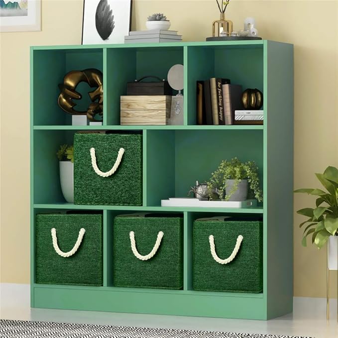 Green Foldable Fabric Cube Storage Bins Cube Storage Organizer Bins Storage Cubes Basket Drawers Organizer Decroative Storage Box Fabric Storage Cubes Baskets for Organizing Closet Shelves ,Q-ST-51-4