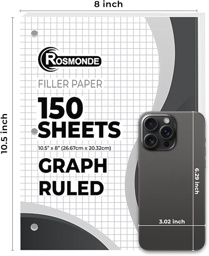 7200 Sheets Graph Paper Bulk, 48 Pack, Bulk Loose Leaf Paper, 4x4, 8" x 10.5", Bulk Grid Paper, Thick Graphing Paper, Fights Ink Bleed, 3 Hole Punched, Quad Ruled Sheets, Bulk School Supplies
