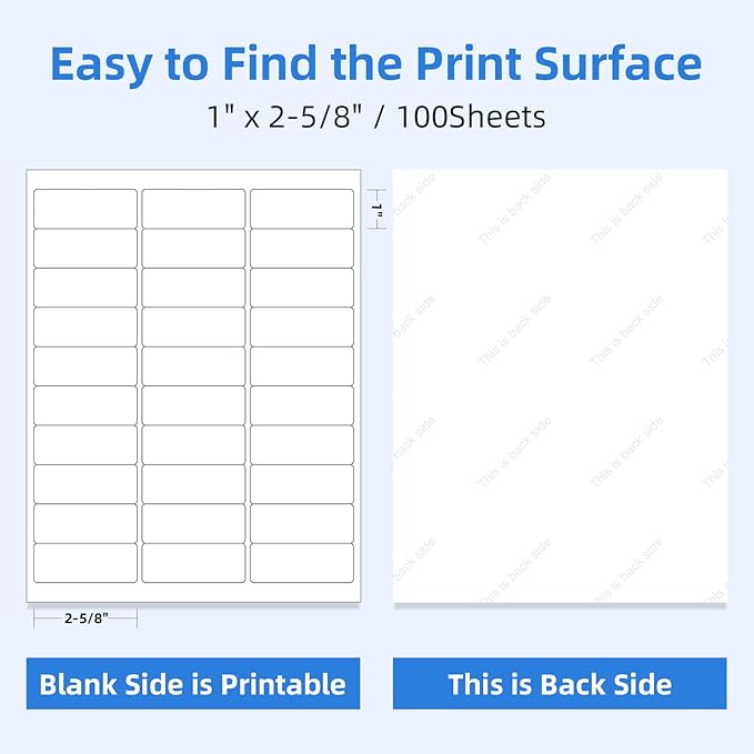3000 30 Per Sheet Self Adhesive 1" x 2-5/8" Address Shipping Labels for Laser & Inkjet Printers, 100 Sheets, 30 Per Labels Per Page