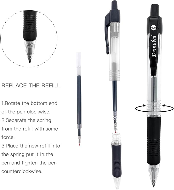 Black Glide Retractable Ball Pens, Medium Point (0.5mm), Comfortable Rubber Grip For Writing, 48-Count Pack