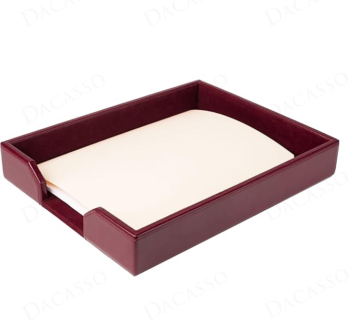 Dacasso Burgundy Bonded Leather Luxury Letter Tray Holder & Paper Organizer for Desk - Executive Desk Decor & Office Organization Essential