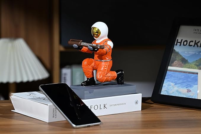 Astronaut Resin Pen Holder, Mobile Phone Stand, Device Stand, Desk Organizer Decorative Pen Holder (Orange&Golden)