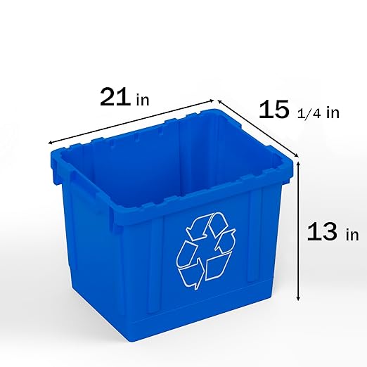 14 Gallon Rectangular Blue Recycling Bin | 2 Pack | Inside Outside Curbside | Stackable Box for Paper Plastic