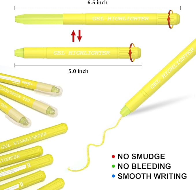 feela 12 Pack Yellow Gel Bible Highlighters Markers Journaling Supplies, No Bleed Through For Highlighting Journal School Office