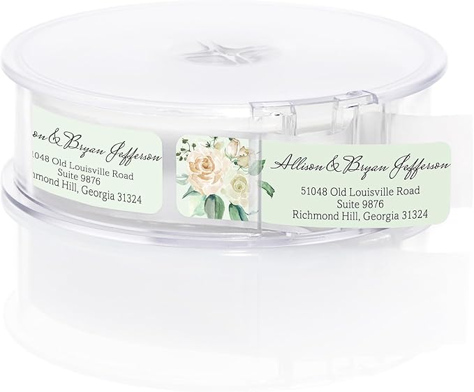 Green Watercolor Floral Rolled Address Labels / 250 Personalized Return Address Labels/Designer Address Stickers in Elegant Plastic Dispenser