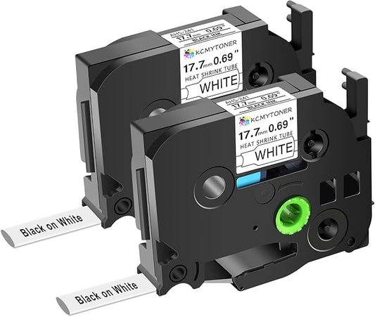 HSE241 HSE-241 HS-241 Heat Shrink Tubes Label Tape 3/4" (17.7mm) x 4.92 ft Compatible for PTD400 D600 PTH300 PTE300 PTE500 PT-E550W E800W PTP700 PTP750WVP, Black on White, 2 Pack