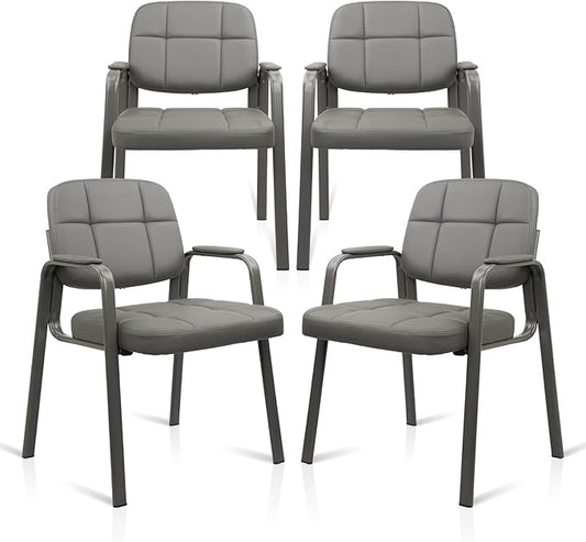 CLATINA Waiting Room Guest Chair with Bonded Leather Padded Arm Rest for Office Reception and Conference Desk(Grey 4 Pack)