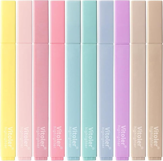 Highlighters, Aesthetic Cute Pastel Highlighters Set, 10 pcs, Chisel Tip, No Bleed Bible Highlighter Assorted Colors, Back to School Supplies