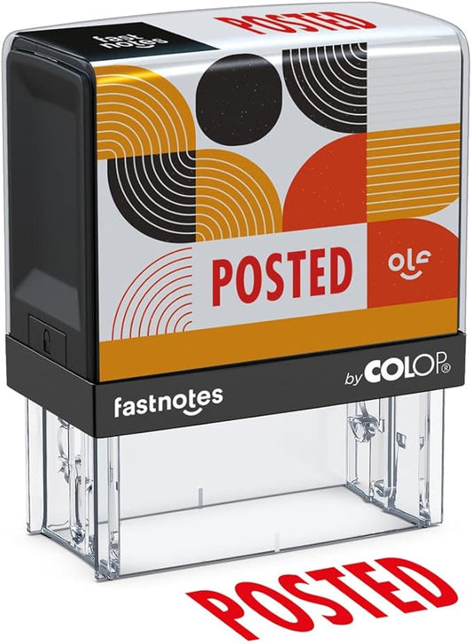 Fastnotes Posted Self-Inking Rubber Stamp by COLOP - Great for Office Documents, Notary, Warehouse, Accounting Paperwork, Business, and Legal Documentation - Red Ink (Posted- Red)