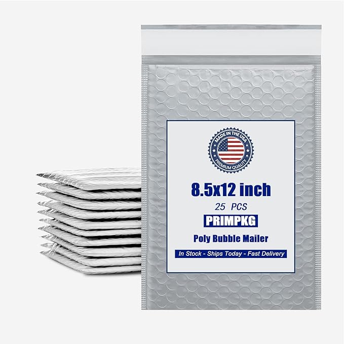 8.5in x 11in Bubble Mailer, Gray Poly Mailer, Padded Envelope, Shipping Envelope, Waterproof, Self-Sealing, For Small Business, Shipping, Mailing, Boutique Packaging(25PCS)