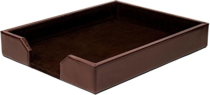 Dacasso Dark Brown Bonded Leather Luxury Letter Tray Holder - Paper Organizer for Desktop Office Essentials & Executive Desk Decor