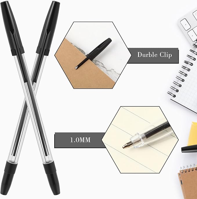 200 Pieces Ballpoint Pens Bulk Black Ink, 1.0mm Medium Point, Bullet Tip Smooth Writing Pens for Office, Business, Server, School Supplies