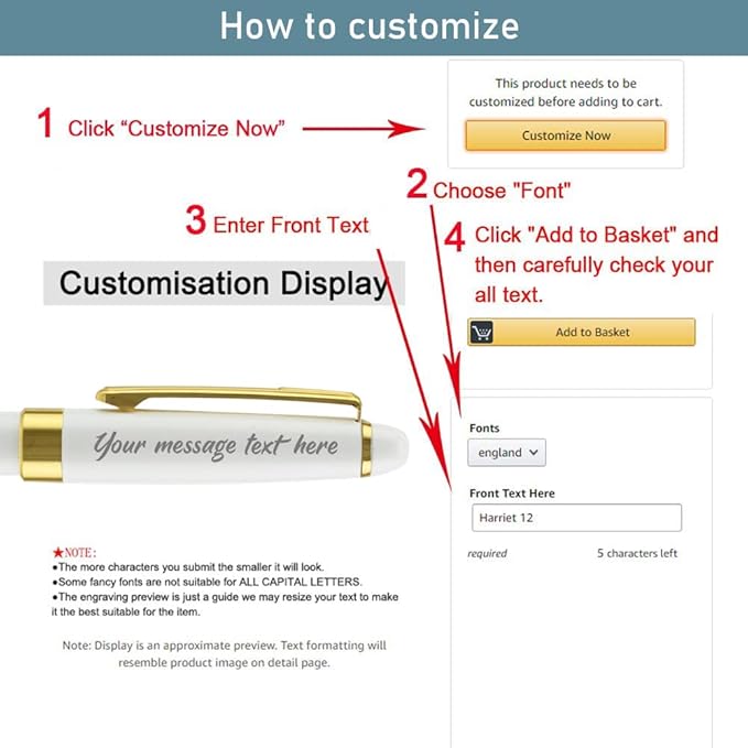 Ancolo Personalized Office Ballpoint Pens - Executive Writing Pen with 10 Black Ink Refill Engraved with Your Message Name Gift Set for Man/Women/Writers/Collection/ 5 PCS/Pack