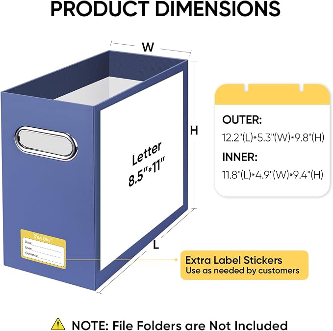 BALEINE File Organizer Box, Cardboard File Folder Organizer with Handle for Letter Size, Portable Collapsible Hanging Filing Box for Home Office Document Storage (2 Pack, Navy)