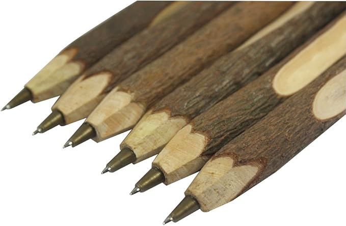 Handmade Wooden Ballpoint Pen Creative Original Ecological Wood Pen Short Style (about 5 inches, 13 cm) - 6 pcs