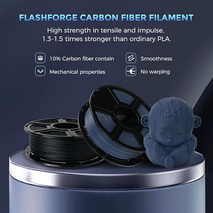 FLASHFORGE Carbon Fiber PLA Filament 1.75mm, Carbon Fiber Reinforced PLA 3D Printer Filament, 1KG Spool Dimensional Accuracy +/- 0.02mm, High Strength & High Abrasion-Resistance (Sailor Blue)