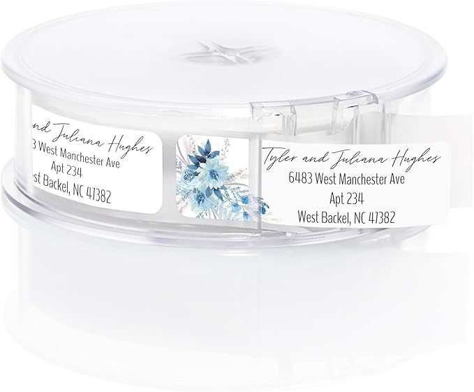 Blue Floral Rolled Address Labels / 500 Personalized Return Address Labels/Designer Address Stickers in Elegant Plastic Dispenser