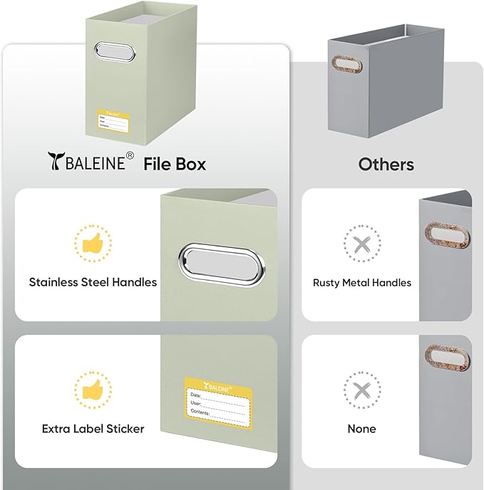 BALEINE File Organizer Box, Cardboard File Folder Organizer with Handle for Letter Size, Portable Collapsible Hanging Filing Box for Home Office Document Storage (2 Pack, Beige)