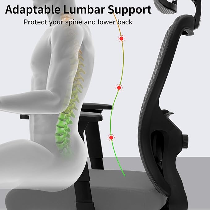 Ergonomic Desk Office Chair, High Back Home Computer Chair with Adjustable Swivel 3D Armrests for Comfort Lumbar Supports Up to 400lbs (Grey)