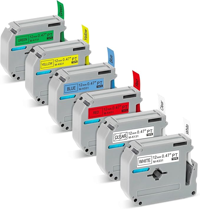 6 Pack Color Compatible with Brother P-Touch Label Tape 12mm 0.47 Replace for Brother Label Maker Tape Compatible with P Touch PT-65 PT-70 PT-85 PT-90 PT-M95 Label Maker Refills