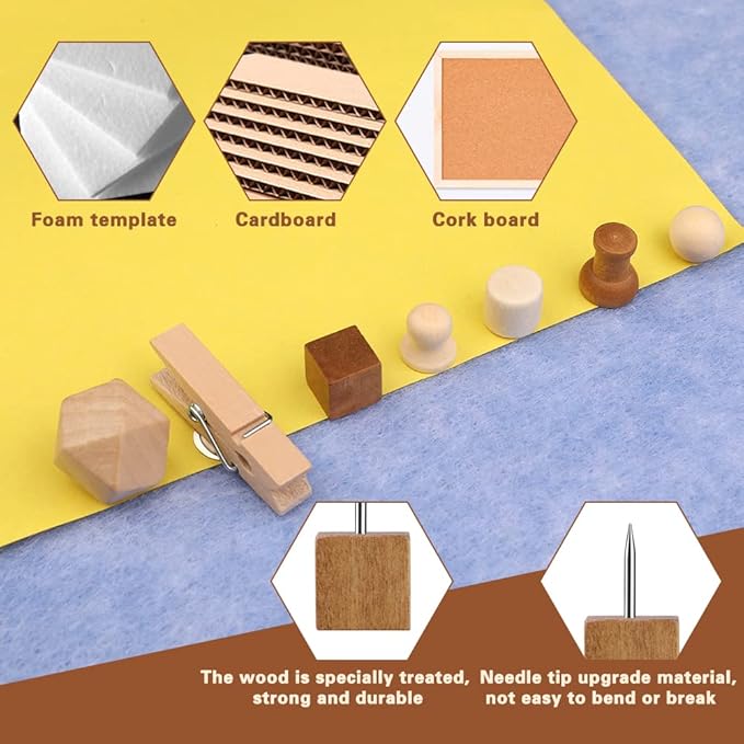 180 Pcs Wood Push Pins, 2 Colors and 7 Types Decorative Thumb Tacks Wooden Head Pin Map Tacks Marking Pin, Wood Thumb Tacks Decorative for Bulletin Boards Craft Projects with Storage Box