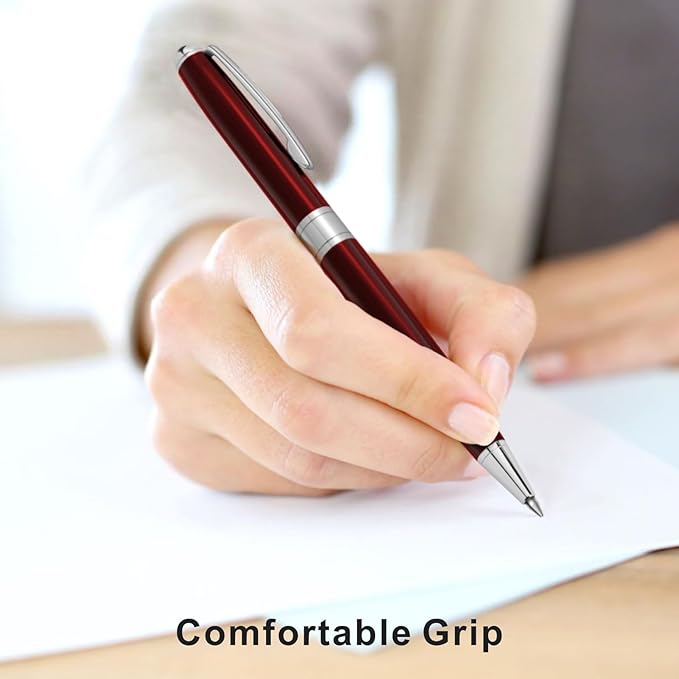 Cambond Ballpoint Pens Red Pen - Black Ink Fancy Pens for Journaling Gift Business Men Police Flight Attendants, Smooth Writing 1.0 mm Medium Point, 3 Pens with 3 Extra Refills (Red)