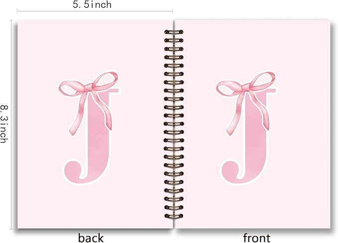 Coquette Trendy Preppy Pink Bow Spiral Notebook,Initial J Journal Personalized Teen Girl Gifts,Monogrammed Gifts for Women Teen Girl,College Ruled Hardcover Spiral Notebook 5.5 x 8.3