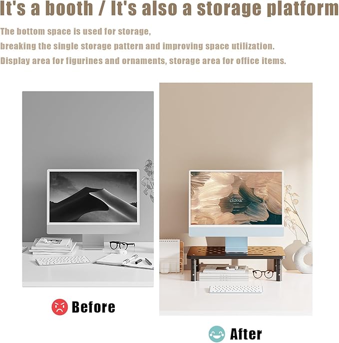 Computer Monitor Stand for Desk,Laptop Stand,Printer Stand,Adjustable and Stackable Height Increasing Storage Rack Suitable for Office, Home, and School Supplies,Black