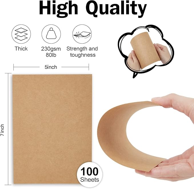 Brown Craft Cardstock 5x7 Blank Cards, Goefun 100 Pack 80lb Cover Card Stock for Invitations, Business, Greetings, DIY