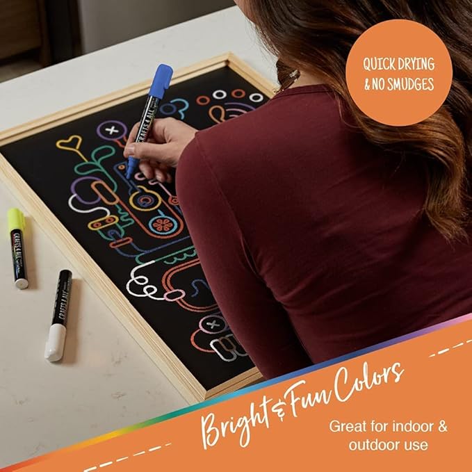Crafts 4 All Liquid Chalk Markers for Blackboard Signs, Bistro Menu, Car Window Glass - Dry Erase, Washable - 25 Colored Chalk Pens w/Reversible Tips & Tweezers - Bonus White Chalkboard Marker