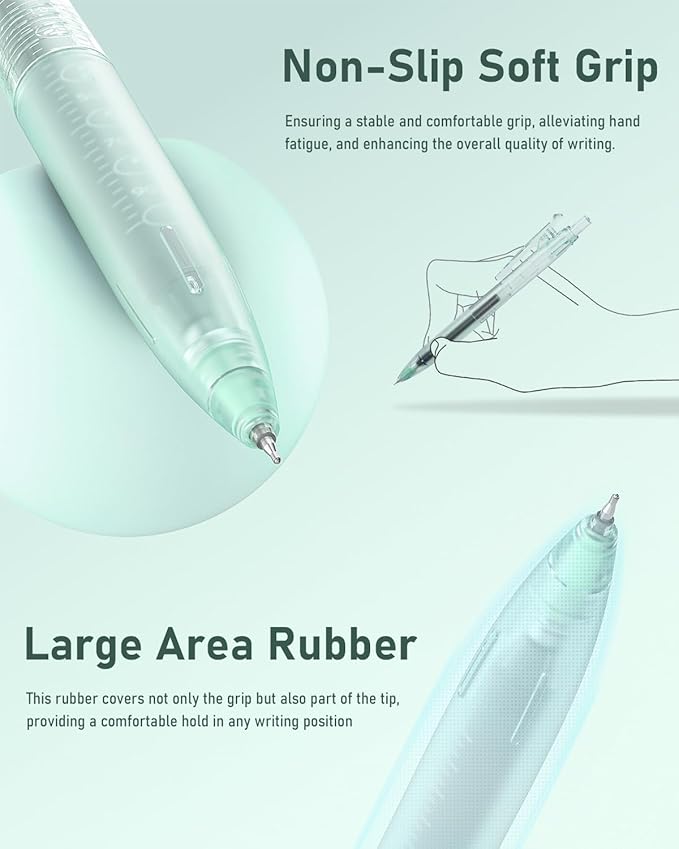 Four Candies 14Pack Pastel Gel Ink Pen Set,Cute Retractable 0.5mm Fine Point Pen,Note Taking Aesthetic Pens,12 Pack Black Ink Pens with 2Pack Highlighter, Smooth Writing Pens for School, Office(Green)