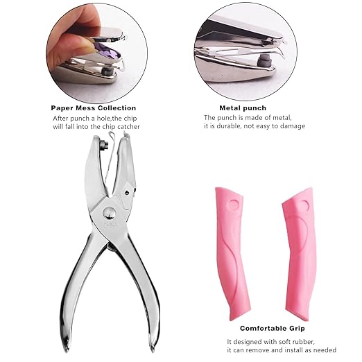 2 Pieces Metal Handheld Hole Paper Punches, Heart and Star Shape Single Hole Paper Punch with Pink Soft Grip Handles, Tag Puncher Set for DIY Craft Tags, Clothing Tickets, Scrapbook Tools