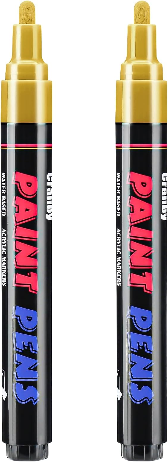 Gold Paint Pens Paint Markers - 2 Pack Permanent Quick Dry Waterproof Marker Pens for Rocks Wood Fabric Plastic Canvas Glass Mugs Metal Tire Stone