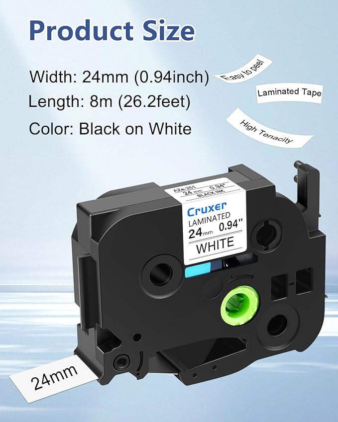 Cruxer 10 Pack Replacement for P-Touch TZe-251 TZ-251 TZe251 Black on White 24mm 0.94 Laminated Label Tape Compatible with Ptouch PT-D600 P700 P750W P710BT 2430PC P900W E500 P950NW Maker