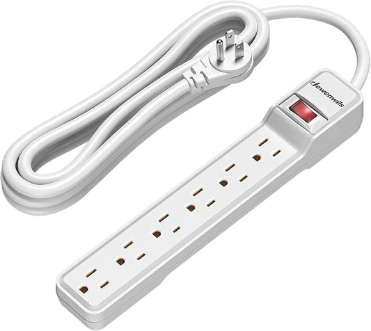 DEWENWILS 6-Outlet Power Strip Surge Protector, 15FT Long Extension Cord, Low Profile Flat Plug, 15 Amp Circuit Breaker, 500 Joules, Wall Mount, White, UL Listed
