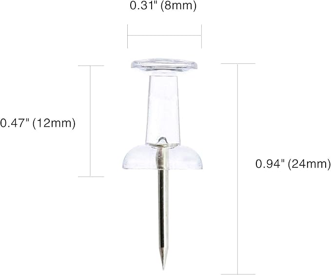 Clear Push Pins 600pcs Standard Thumb Tacks Steel Point Transparent Plastic Head Pins for Hanging Photo Posters Craft Marking Map Wall Cork Board