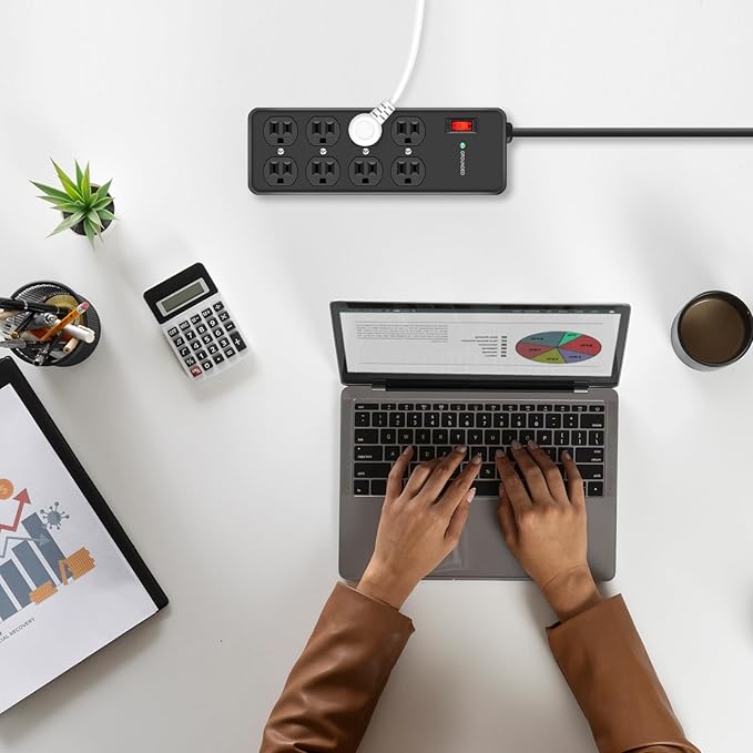 HEZI 8 Outlet Heavy Duty Power Strip, 15Amp Metal Mountable Surge Protector (2700J), Industrial Wall Mount Power Strip for Home, Office, Garage & Workshop, 6FT 14AWG Extension Cord