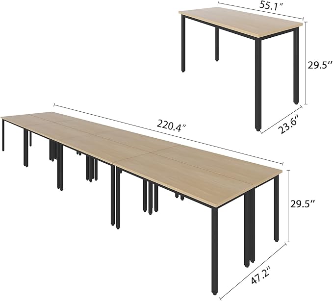Bonzy Home Conference Tables 18ft Office Computer Desk for Meeting Room Study Writing Printer Table Meeting Seminar Table for 20 People Rustic Vintage Natural 8PCS 220.4"x47.2"x29.5"