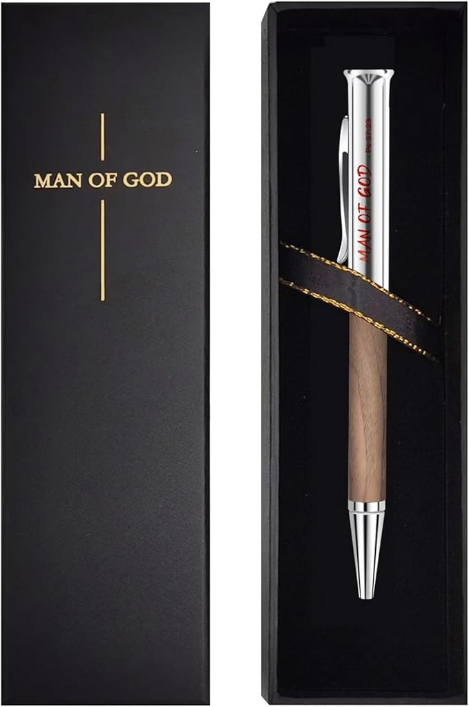 Christian Gifts for Men: Engraved Man of God Luxury Walnut Wood Rollerball Pen - Perfect Pastor Appreciation, Father's Day & Christian Graduation Gifts