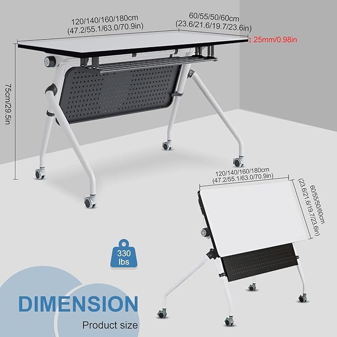 Conference Table, Folding Conference Room Tables, Mobile Training Tables with Silent Wheels, Large Rectangular Modular Seminar Table Office Computer Desks for Classroom White (2Pack L55.1in)