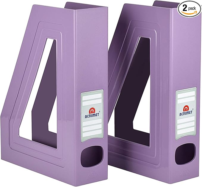 Acrimet Magazine File Holder, Durable Rack, Space-Saving Organizer (Plastic) (Solid Purple Color) (2 pack)