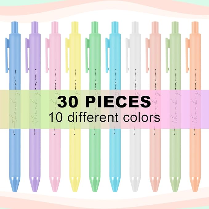 30pcs Thank You Pens Bulk Cute Multicolor Ballpoint Pens Thank You Gift for Men Women Employee Holiday Appreciation Gifts for Teacher Office Back to School Party Favors (Fresh Colors)