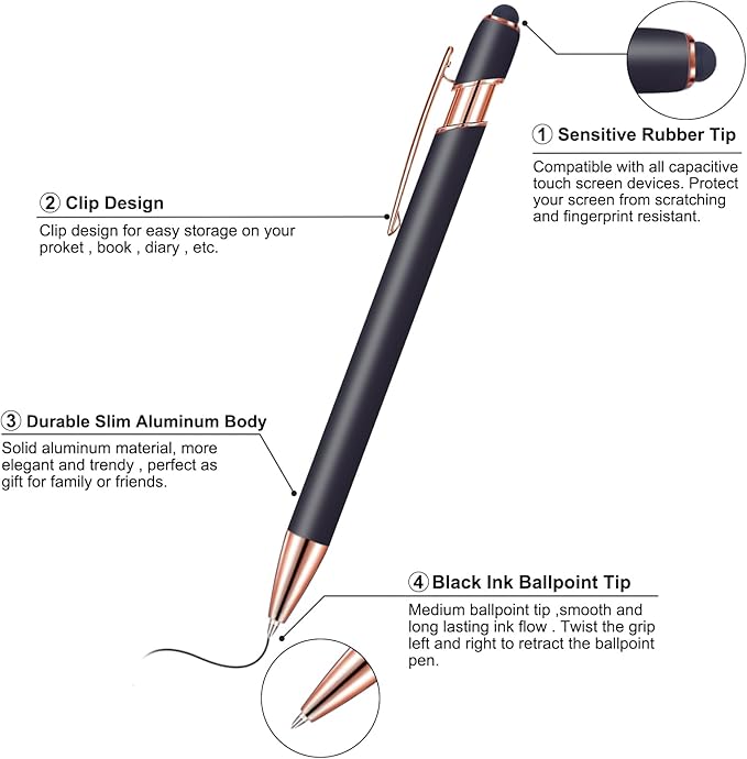 12-960 Custom Pens, personalized text and logo design, black ink, with touch pen tip, ideal for business, graduation gifts, and various events.