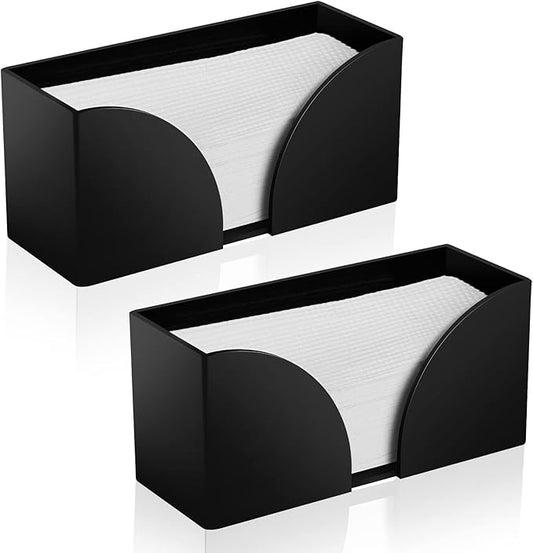 2Pack Paper Towel Dispenser Countertop, Black Acrylic Paper Towel Holder for Bathroom Folded Paper Towel Dispenser Clear Trifold Napkin Holder for Z-fold, C-fold, MultiFold Trifold - Home Kitchen