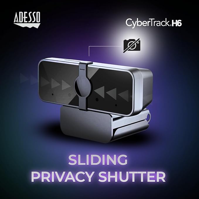 Adesso Cybertrack H6 4K Ultra HD USB Webcam with Built-in Dual Microphone & Privacy Shutter Cover, Black